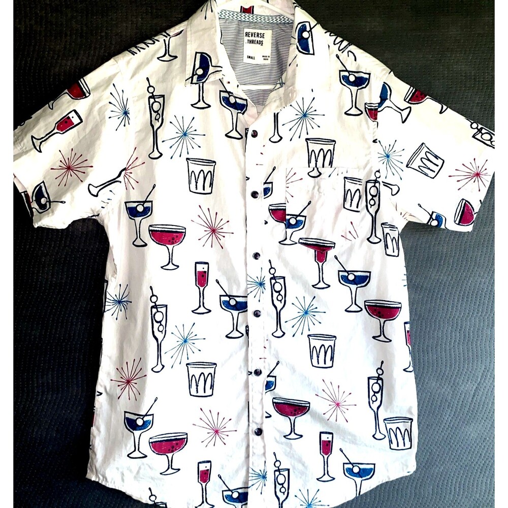Reverse Threads  Frenzy Shirt Men's Button Down Cocktails Theme 2024 Small